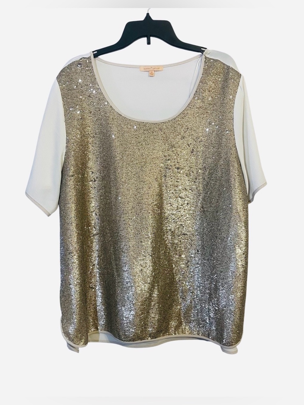 Gibson Latimer Champagne Gold Sequin And Cream Scoop Neck Blouse XL